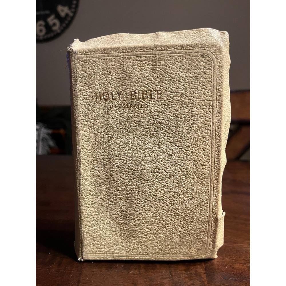 Vintage 1953 KJV Holy Bible World Publishing Illustrated White Cover‎ Self-Pro
